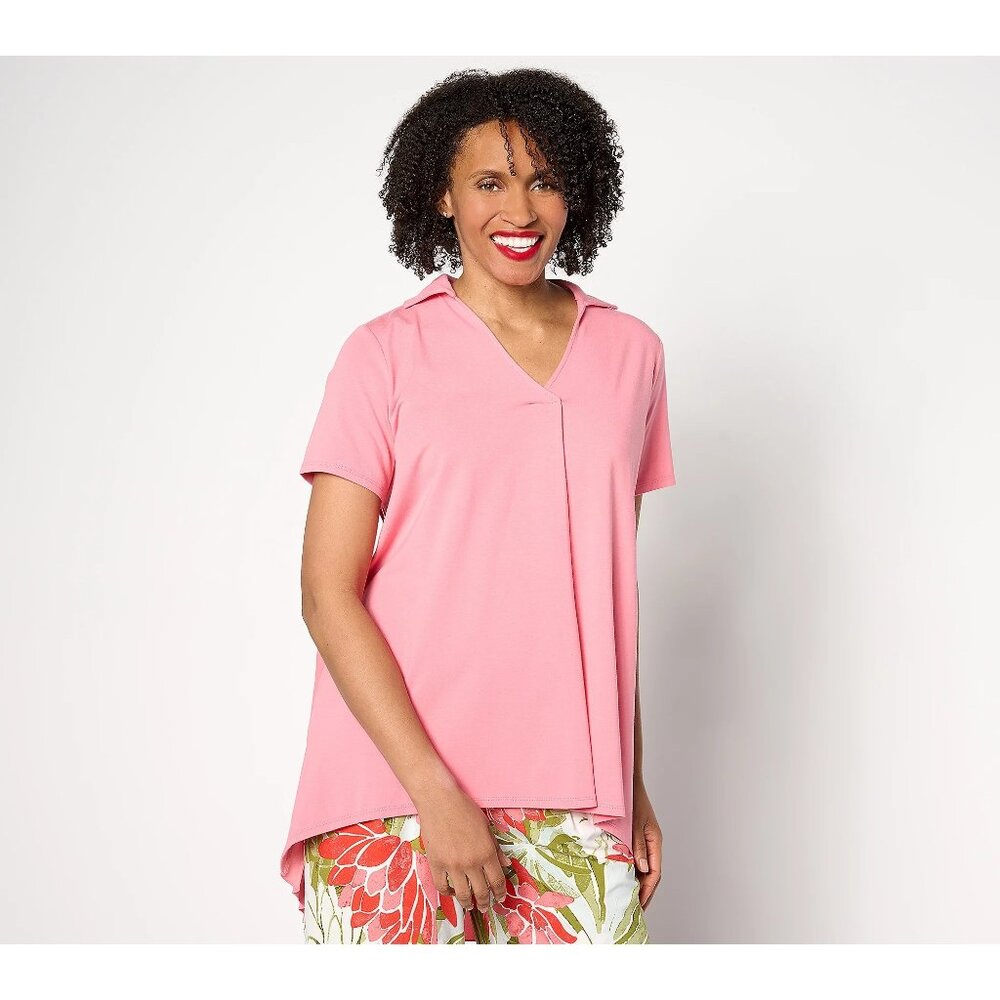 BEAUTIFUL by Lawrence Zarian Regular Hi Low Tunic with Pleating Size XL Pink NEW